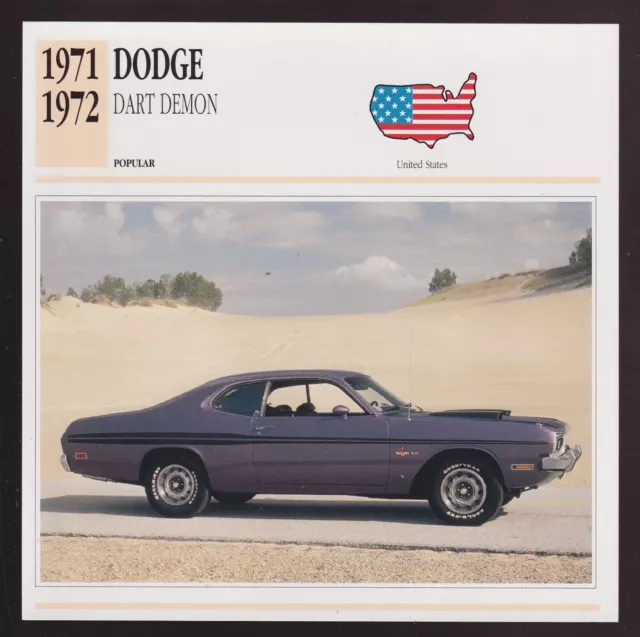 1971-1972 Dodge Dart Demon 340 V8 Muscle Car Photo Spec Sheet Info Stat CARD