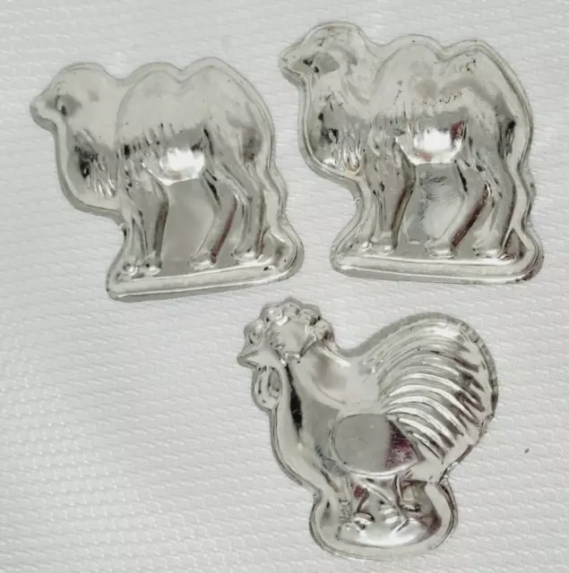 3 Vintage Chocolate Molds Fancy Miniature Cookies Cutter Camel Chicken