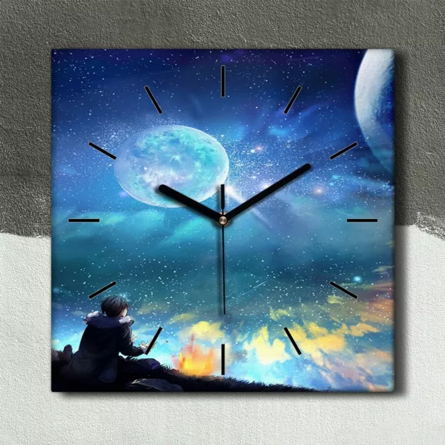 Stampa Orologio Tela 30x30 Quadro Cielo Notte Stelle Galassia Luna Arte da Parete