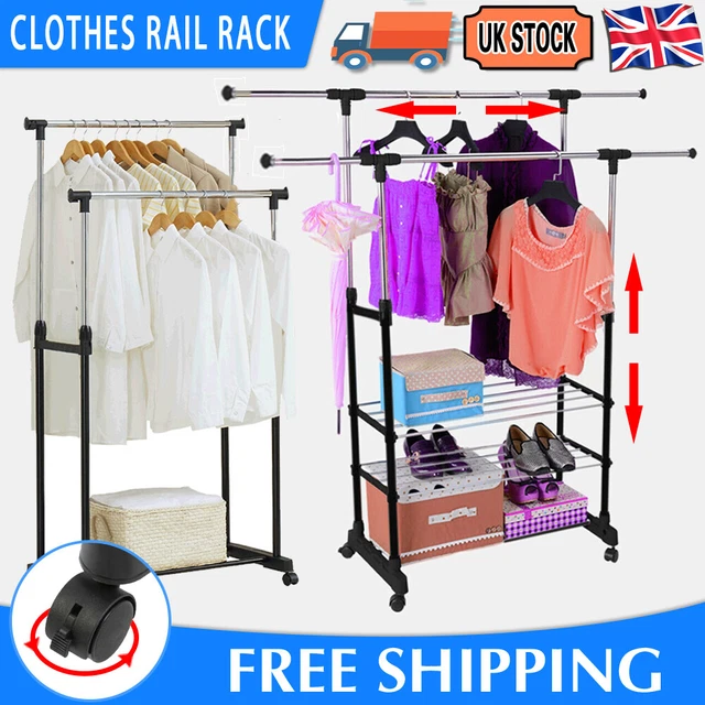 HEAVY DUTY CLOTHES Rail Rack Garment Hanging Display Stand Shoe Storage