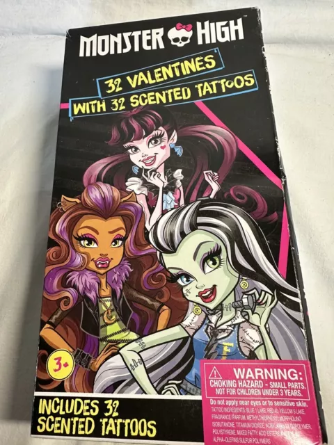 Monster High 32 Valentines With Scented Tattoos NEW  Valentine’s Day Party Cards