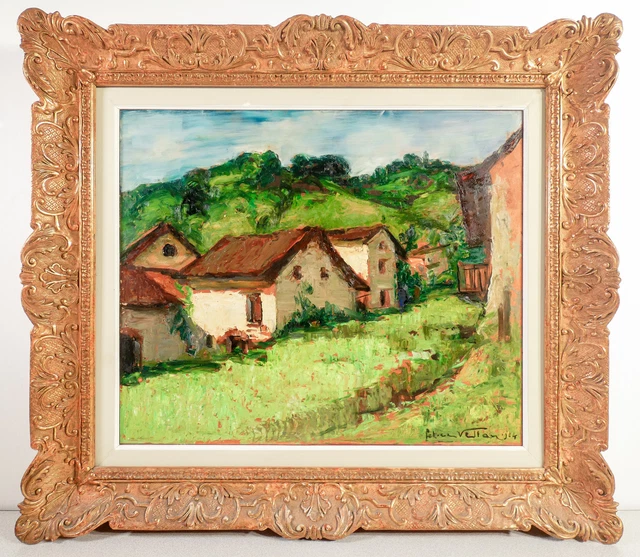 ⚜️ Imagen Felice Vellan Choza Limonetto Cuña Pintado Aceite Mesa Paisaje 1964