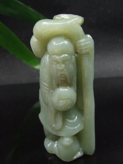 166 Chinese Antique Celadon Nephrite Hetian-OLD Jade STATUE longevity man