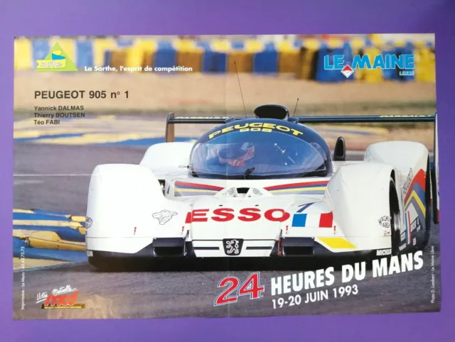 altes Original Poster 24h LeMans 1993, Peugeot 905 Evo 1B, 40x60cm