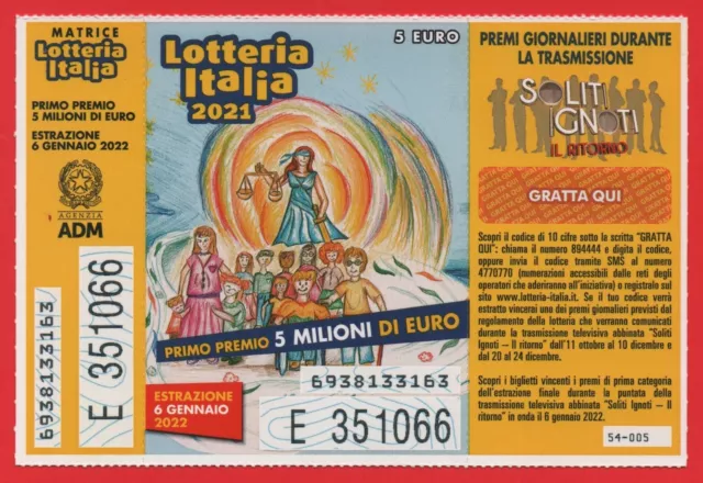 Lotteria Italia 2021 Raro Con Matrice E Gratta E Vinci 005 Tenuto Perfettamente