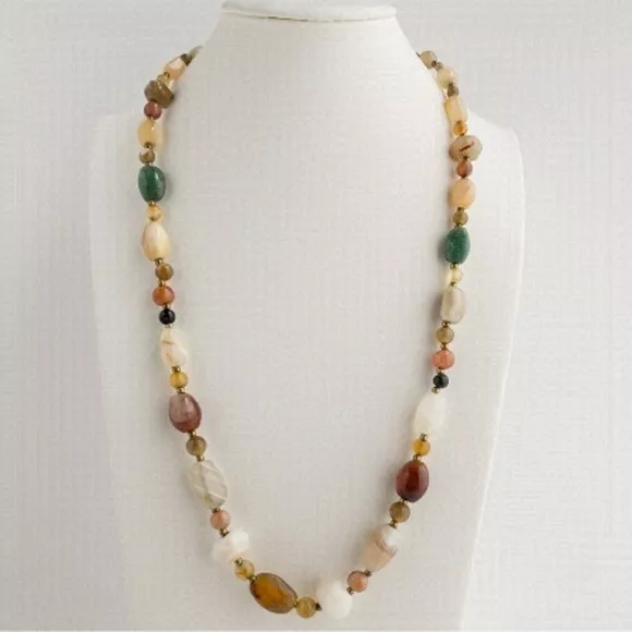 Tumble Stone Necklace Semi Precious Gemstone Quartz Aventurine Agate Carnelian