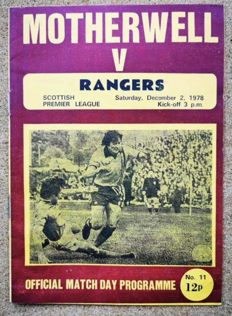 Scottish Football Programme - Motherwell v Glasgow Rangers 02/12/78 Fir Park