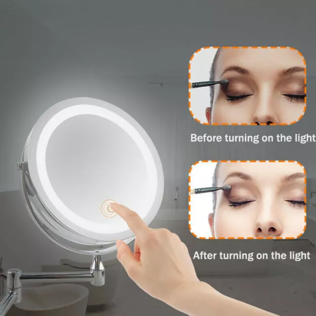 LED Makeup Mirror with Light 10x Magnifying Vanity Mirror Wall Mount Folding 3