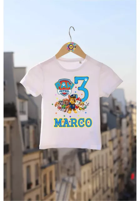 T-shirt maglietta bimbo compleanno stampa nome numero festa tema Paw patrol