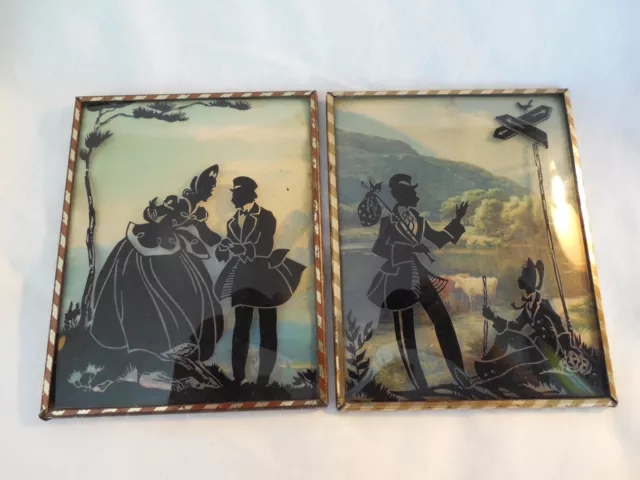 Conjunto de dos vidrios convexos de pintura inversa vintage de 4"" x 5""**
