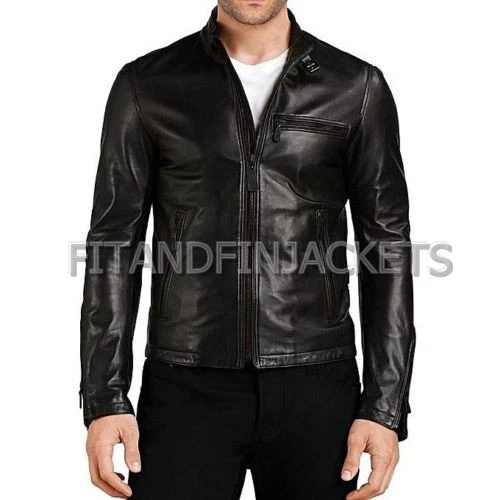 Herren Lederjacke Motorrad Schwarz Slim Fit Biker Echt Lammleder Lederjacke