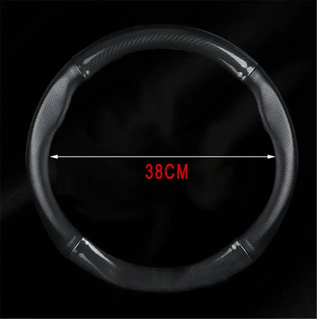 Car Accessories Black Carbon Fiber Leather Steering Wheel Cover Black 15"/38cm