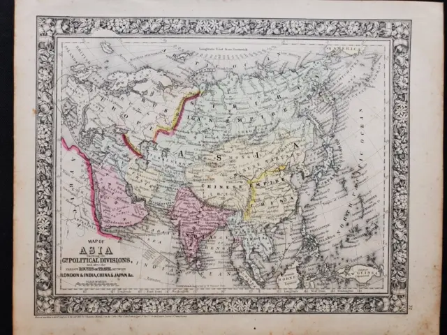 1860 Mitchell Map Asia Middle East Pacific-  100% Original Antique