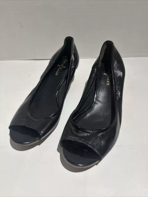 Cole Haan Air Tali Open Toe Wedge Black Patent Women’s Size 9.5