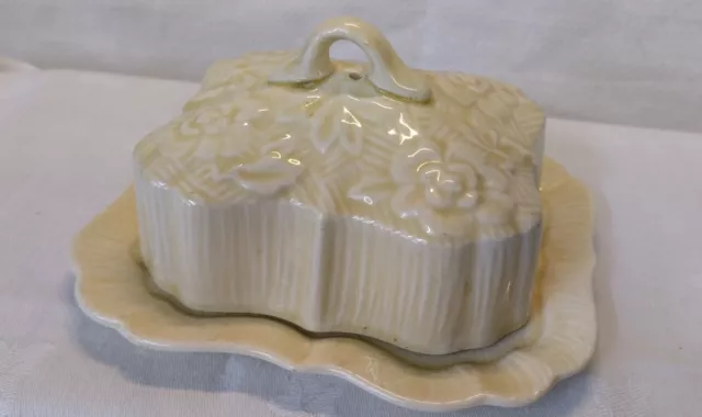 Vintage Ceramic Flower Embossed Butter / Cheese Dish, with Lid.