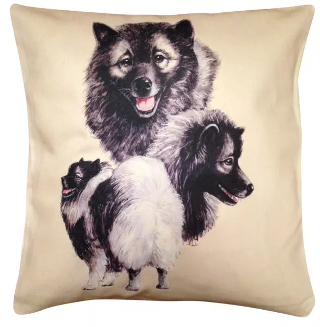 Keeshond Group Cotton Cushion Cover - Cream or White Cover - Perfect Gift