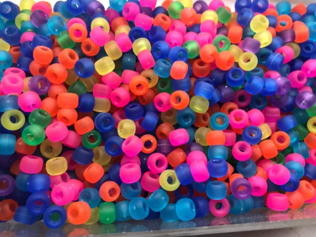 1000 x Mixed Colour Pony Beads Jewellery Making Craft Plastic Bright Frosted Mix