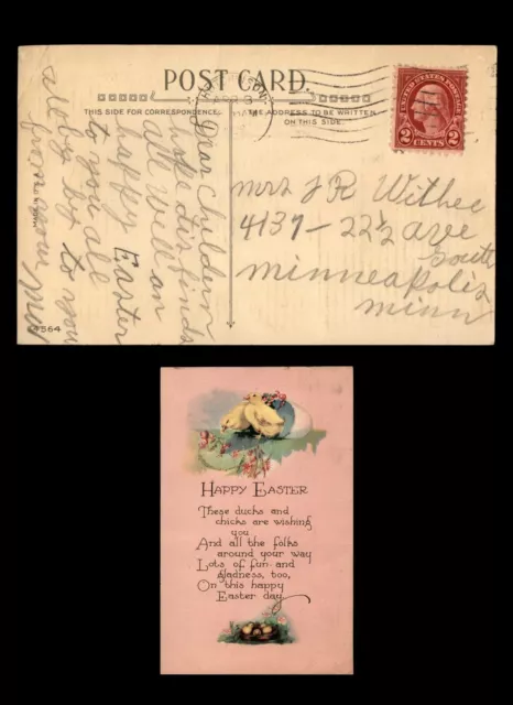 Mayfairstamps US 1925 Hutchinson to Mnpls Chicks Easter Postcard aaj_31029