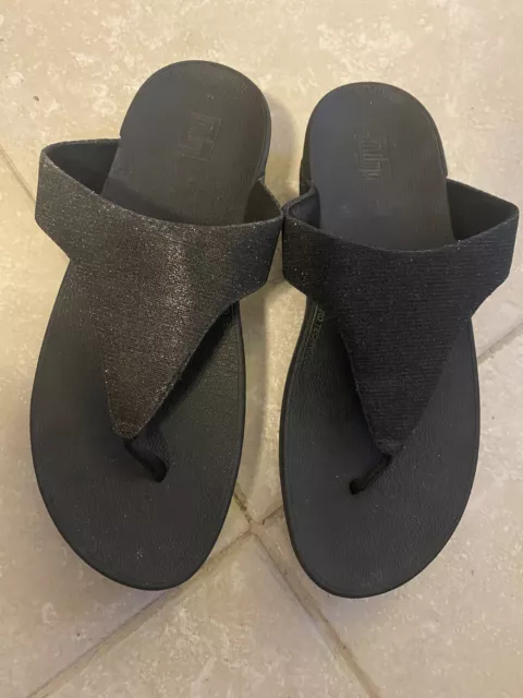 FitFlop Womens Black Sparkle Flip Flop Sandals Sz US 8