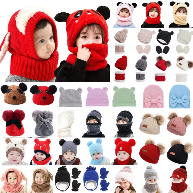 Baby Children Cute Winter Warmer Pom Pom Hat Knitwear Beanie Snood Scarf Cap UK