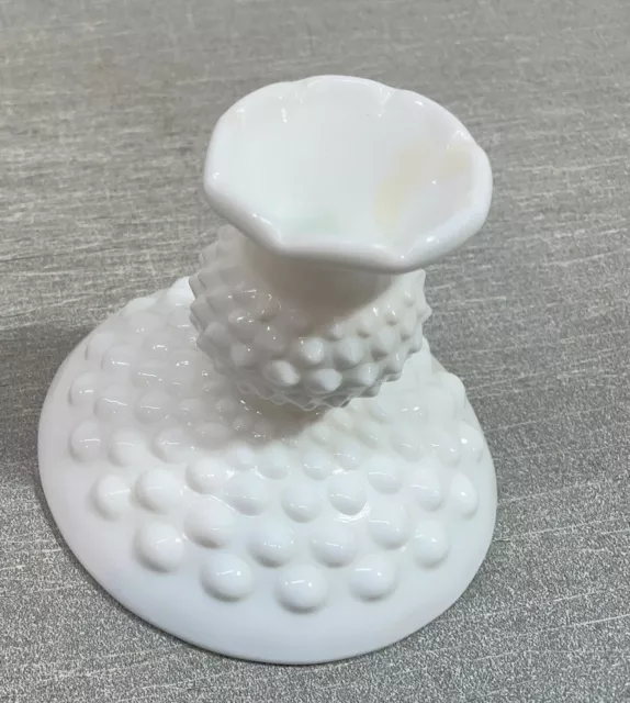 1 Vintage Fenton White Milk Glass HOBNAIL 3 1/2" Candle Stick Holder