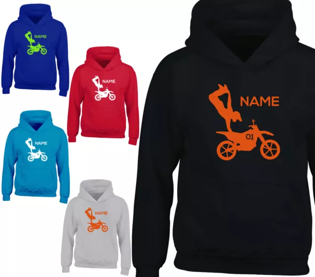 Personalised Motocross Hoodie Childrens Dirt Stunt Bike Motorcycle Hoody Gift