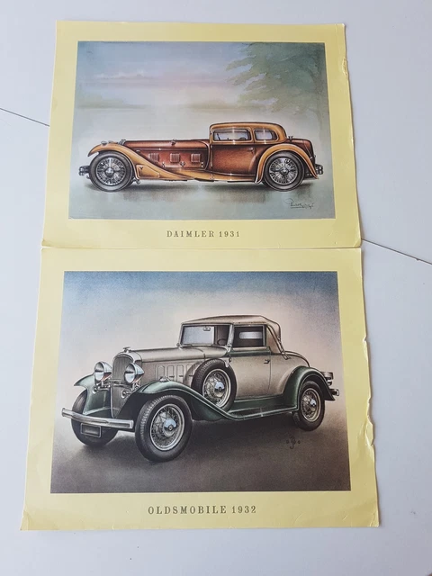 10 Lithographien Oldtimer (Daimler, Chrysler, Alfa Romeo, Graham Paige,...