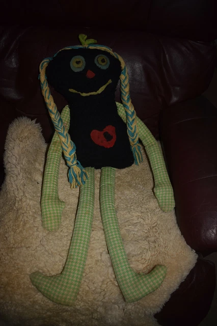 PRIMITIVE FOLK ART Early American ? Cloth Black Rag Doll Some Hand Sewing AS IS