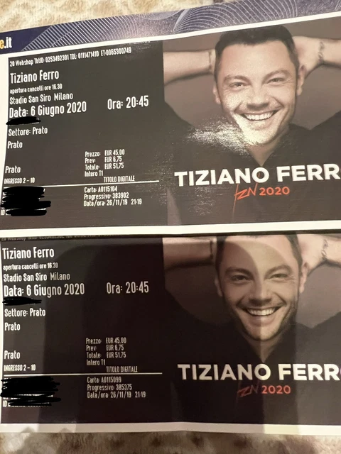 2 Biglietti Concerto Tiziano Ferro 17 Giugno 2023 Milano San Siro
