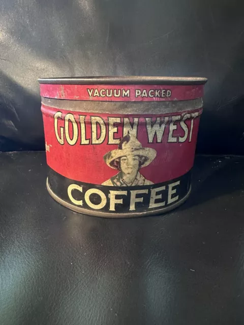 VINTAGE Golden West Coffee Tin 1 LB. CAN Dated 1927! ￼