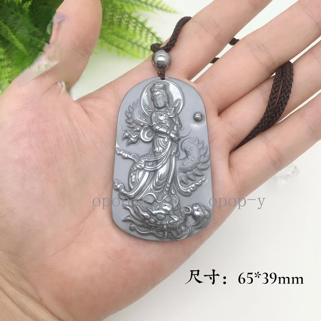 Natural Terahertz Wave Gemstone 降龙观音 Carved Amulet Pendant Necklace Healing AAA