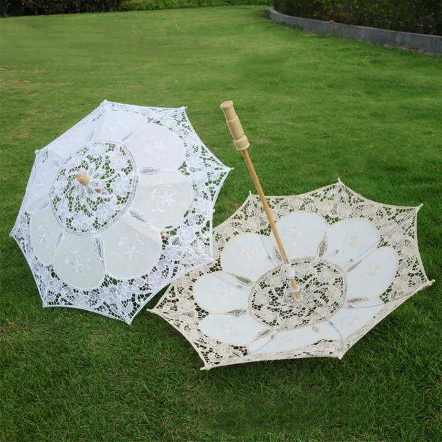 White Lace Parasol Flower Girls Bridal Sun Umbrella Wedding Party Decor