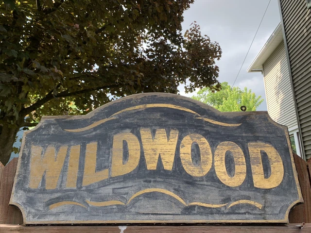 Orig Circa 1900 Wildwood New Jersey Wooden Sign Gold Leaf Wood Nj 30.5X15 Read