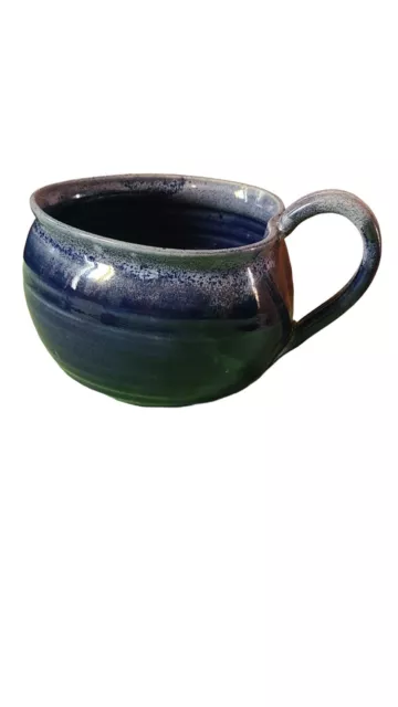 Studio Art Pottery Blue Pitcher Creamer With Twisted Handle Signed Bear