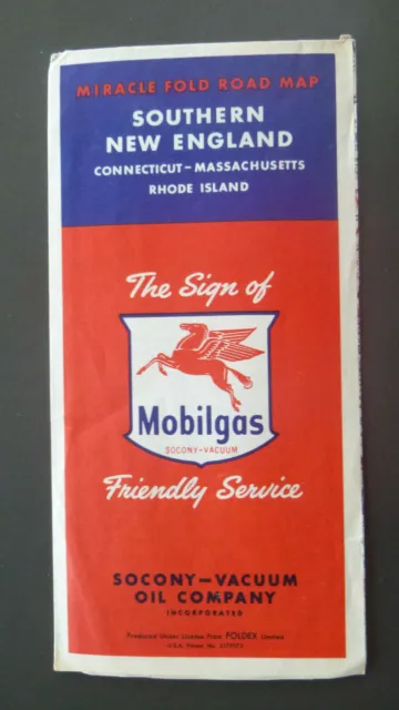 1953 Southern New England road map Socony Vacuum oil gas Mobil Connecticut MA RI