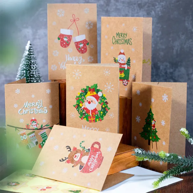 MY# 6Pcs Christmas Greeting Card Envelope Sticker Kraft Paper Tags Party Gift(A)