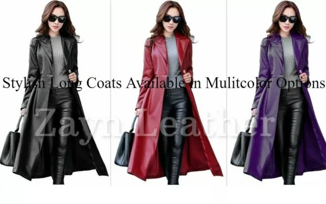 Ladies Stylish Genuine Lambskin Real Leather Long Coat Trench Coat Women Jacket