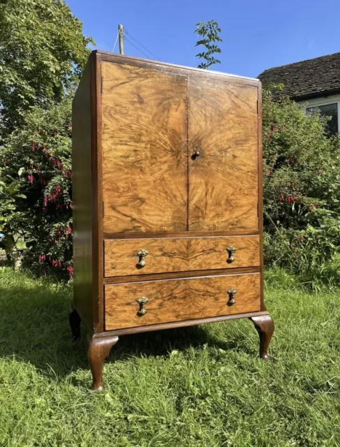 Antique Art Deco Burr Walnut Music Drinks Cabinet Drawers Bedroom Cupboard #M 2