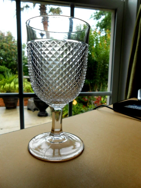 EAPG Goblet Diamond Point Early American Pattern Glass 1880s