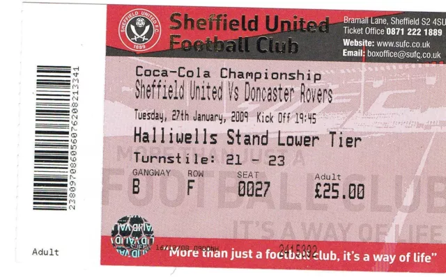 Ticket - Sheffield United v Doncaster Rovers 27.01.09