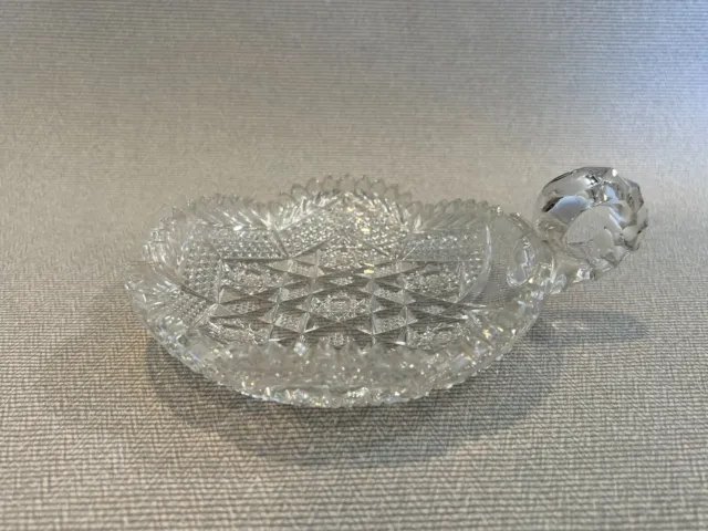 Vintage ABP American Brilliant Period Detail Cut Glass Dish with Handle, 6" Dia