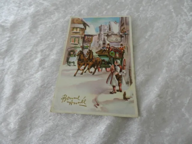 CPSM postcard Happy New Year Chromo village scene / carriage