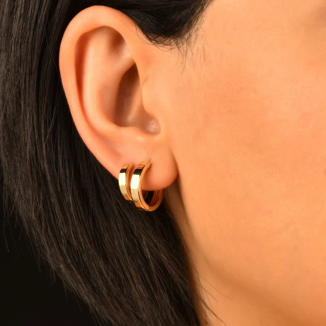 Mazzeri 14k Gold Huggie Hoop Earrings - Classic Round Polished Small 12mm