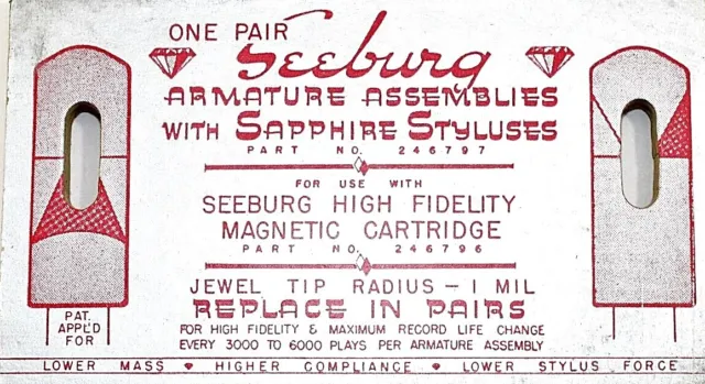 Advertising 1950's Jukebox Seeburg Sapphire Styluses Cardboard Card Vintage Ads