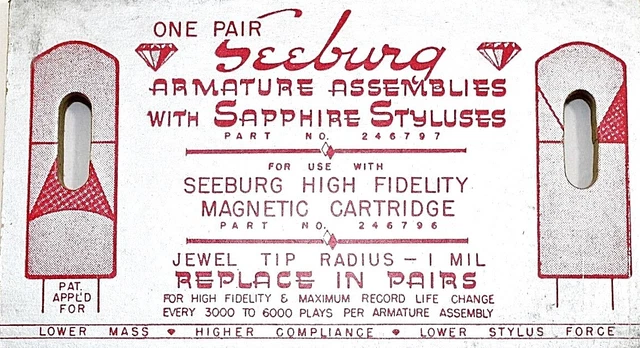 Advertising 1950's Jukebox Seeburg Sapphire Styluses Cardboard Card Vintage Ads