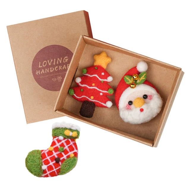 3 Juegos Hágalo Usted Mismo Materiales Navidad Lana Fieltros Kit Santa Claus Broche