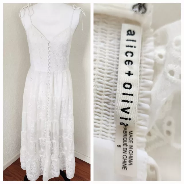 Alice + Olivia Women's White Sleeveless Shanti Eyelet Sundress Size 6