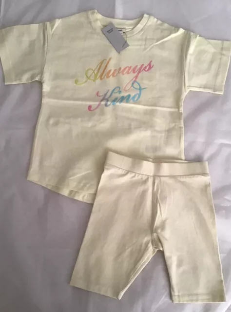 River Island Mini Girls Aged 4-5 Years Yellow Cycling Shorts Outfit BNWT
