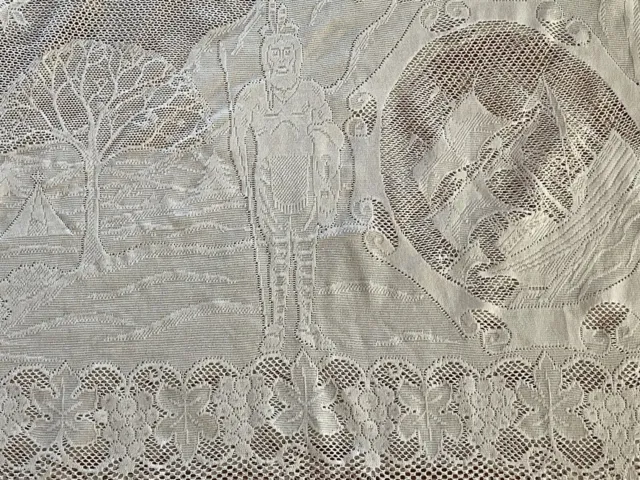 Vintage Thanksgiving Story Rectangular Tablecloth Ecru Lace Measuring 72”x104”