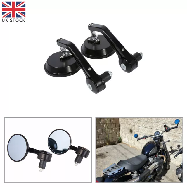 Motorcycle Round 7/8" Handle Bar End Mirrors Black For Honda Ducati Cafe Racer